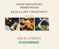 Cupón DIDI Food por $ 70 en tu primer pedido en Ciudad de Méxicore